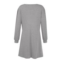 Vestido Casual Para Mujer De Color Sólido Con Botones Manga Larga Cuello Redondo A-Line Largo Hasta La Rodilla Fashion - details 14