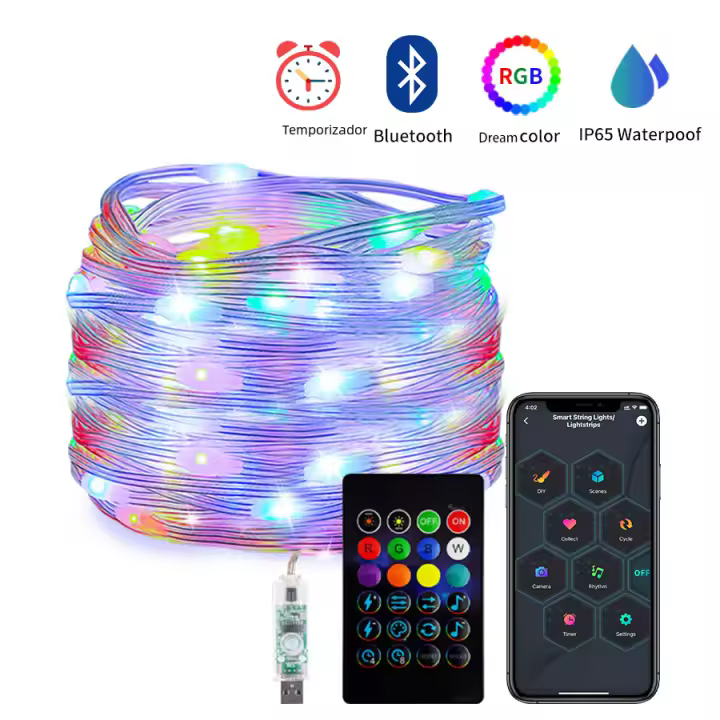 Luces De Navidad Faeirys LED Cadena Bluetooth WS2812B RGBIC Direccional Música Garlanda Decoración De Fiesta Boda USB DC5V Control Remoto Y APP - 1