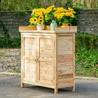 Outsunny Armario de Jardín de Madera Cobertizo Exterior Cobertizo para Almacenaje con 2 Puertas Estante y Patas Elevadas para Terraza Patio 83x40x92 cm Natural - details 1