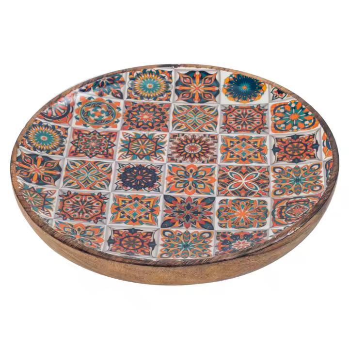 CAPRILO REGALOS & DECORACIÓN Plato Redondo Decorativo Multicolor de Madera "Hidráulico" Adornos y Esculturas. Centros de Mesa. Regalos Originales. Decoración Hogar. 22 x 22 x 2 cm - 1