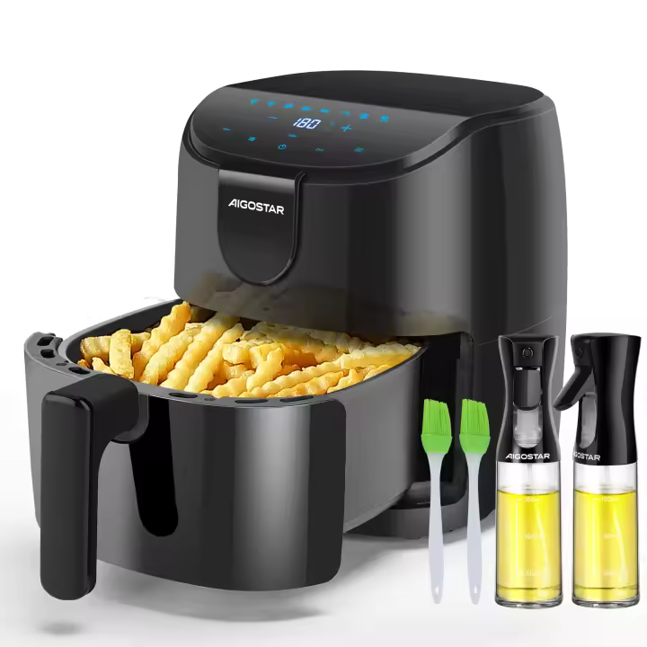 Combo Freidora de Aire 1500W 4L + 2 Pulverizadores Aceite Spray Cristal, 8 Programas, Pantalla LED, BPA-Free, AIGOSTAR - 1