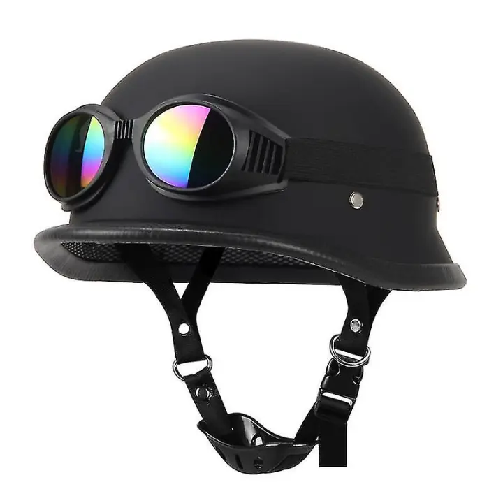 Casco de la motocicleta de cuero Alemán Vintage medium helmet de la motocicleta helmet Abierto moto helmet Piloto dot certificación S-XX - 1