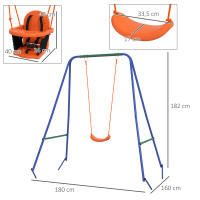 Outsunny Columpio Infantil 2 en 1 Columpio para Niños y Bebés con 1 Silla para Niños 1 Silla para Bebés y Cinturón de Seguridad para Exterior e Interior Naranja - details 1