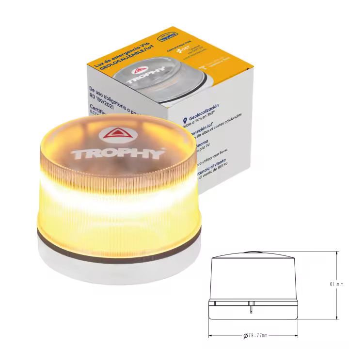 Trophy - V16 baliza de emergencia, IoT Luz de Emergencia V16 con Geolocalización, Exigible a Partir de 2026, Baliza Conectada con DGT 3.0, Señal V-16 para Coches, Aviso Ubicación. - 1