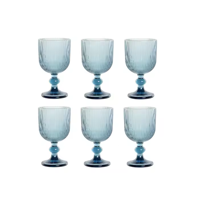 Copa set 6 cristal 8x8x14 240ml, rayado azul El mejor complemento para tu hogar. - 1