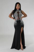 Vestido De Noche Largo Para Mujer Con Pedrería Y Abertura Alta Vestido De Seda Y Spandex Elegante Y Sexy Para Bodas Y Fiestas - details 7