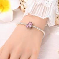 925 Plata Esterlina Romántica Rosa 26 Letras DIY Encantos Bolas Adecuadas Para Pulseras Pandora Joyería Fina Regalo De Cumpleaños - details 18