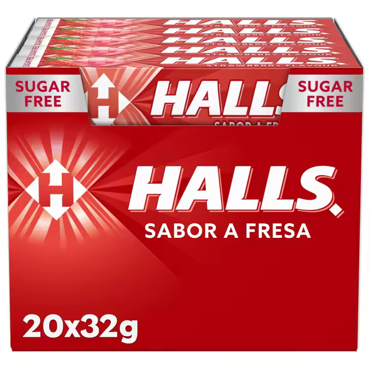 Halls Eucalipto,limon y miel,extra fuerte , sandia,citrus mix   Caramelo duro Caja con 20 Sticks de 32 g -Halls Fresa -  - Caja con 20 Sticks de 32 g - 1