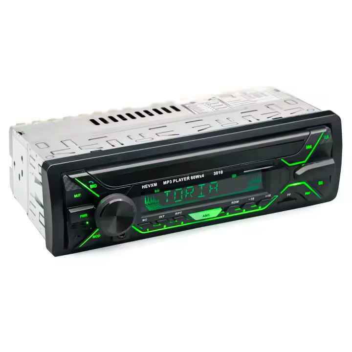 Radio de coche Bluetooth, Radio FM estéreo de 7 colores 60W x 4, reproductor de MP3 Radio de coche manos libres compatible con USB/SD/TF/AUX+Remoto - 1