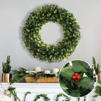XIYA FLOWER Coronación De Navidad Artificial Roja Bayas Espina Hoja Ringe 43 Cm / 16.92 Pulgadas Material PE Decoración De Hogar - details 4