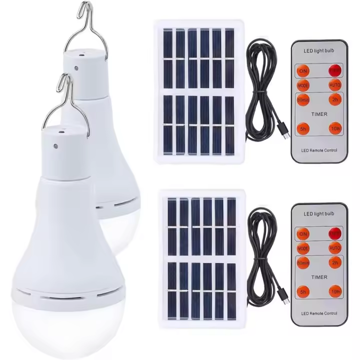 Bombilla solar Lámpara solar recargable portátil externa Luces para patio Jardín Paraguas Chicken Coop Hogar Emergencia Camping Sensor de Luz ajustable Control Remoto 2 piezas - 1