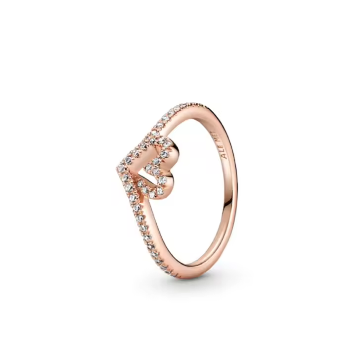 PANDORA Anillo Corazón Brillante con Hueso de la Suerte en Oro Rosa， Regalo de San Valentín para tu pareja - 1