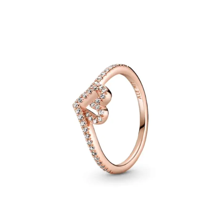 PANDORA Anillo Corazón Brillante con Hueso de la Suerte en Oro Rosa， Regalo de San Valentín para tu pareja - 1