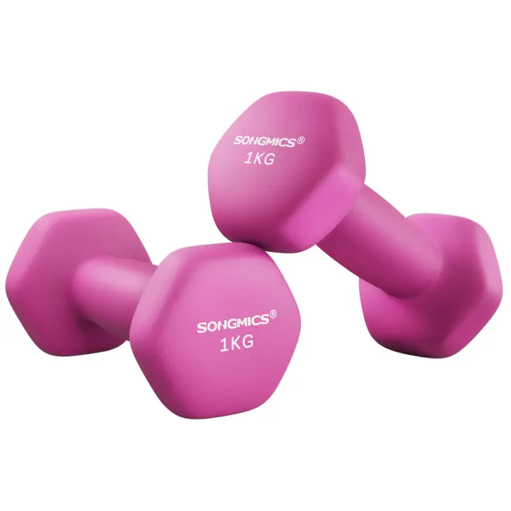 SONGMICS Juego de 2 Mancuernas, Mancuernas Hexagonales con Superficie de Vinilo, para Fitness, Ejercicio, Entrenamiento, para Gimnasia en Casa, Rosa - 1