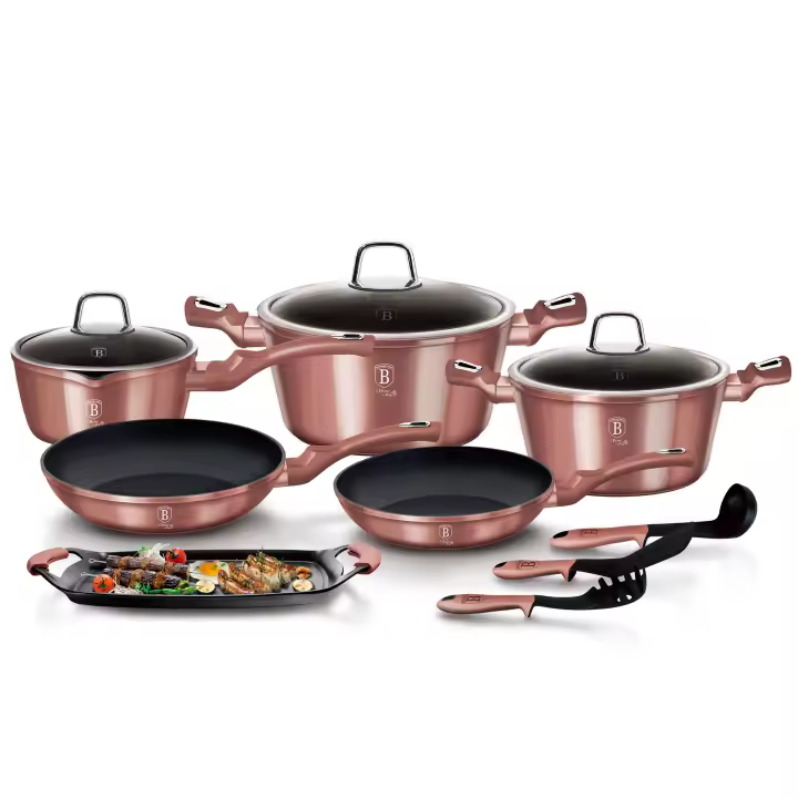 Berlinger Haus I-Rose Batería Cocina Inducción 12 Piezas, Antiadherente sin PFOA, Aluminio, Cazuelas Sartenes Plancha, , Rosa - 1