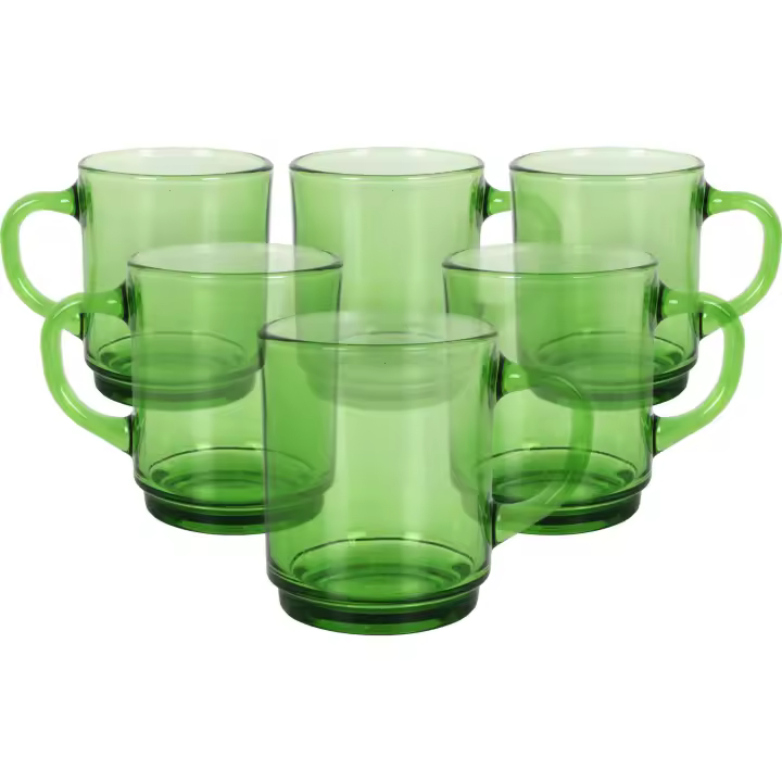 Duralex - Set de 6 Tazas de Vidrio Transparente con Asa, 26CL - Juego de Tazas de Cristal Reforzado en Colores Variados (Azul Zafiro, Gris, Ámbar, Morado, Azul y Verde) - Resistente y Duradero para Café, Té y Bebidas Calientes | Amystyle - 1