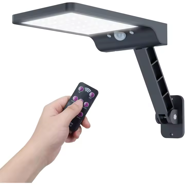 Foco solar exterior, Lâmpadas Solares LED Parede Jardim com Sensor de Motion com 3 Modos ajustáveis IP65 Luzes de Luz Poderosa imperuperável com control remoto, holofote solar y exterior, Luz - 1
