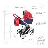 Carrito Montes Rojo 2 piezas AdaBaby, Dos piezas: capazo y silleta, Bolso, cobertura de lluvia, mosquitera, botellero y cubrepiés, Silleta hasta 22kg, plegable con el chasis en ambos sentidos, Tejidos de ecopiel y capotas de brillo - details 0