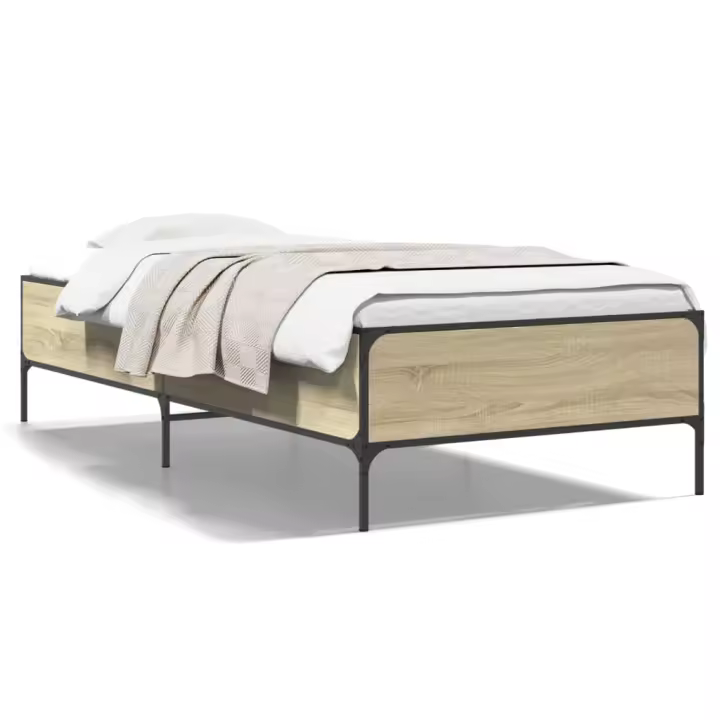 vidaXL Estructura cama madera ingeniería metal roble Sonoma 75x190 cm - 1