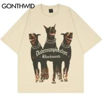Camiseta Hip Hop Streetwear Para Mujer Con Estampado De Doberman Oversize Algodón Transpirable Ligera Protección Solar Secado Rápido Tees Casual - details 1