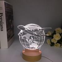 Lámpara De Noche LED 3D De Avión Saliendo De La Tierra Con Base Redonda De Madera Para Decoración De Dormitorio Regalo De Cumpleaños Para Niños Decoración Navideña - details 8