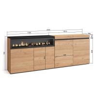 Skraut Home - Mueble Aparador - Melamina de alta calidad - Fuego led efecto 3d - Veteado de madera con Tacto poroso - Estilo Moderno Elegante - 203x35x75cm - Acabado color Roble y Negro - details 3