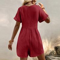 Monos De Verano Casuales Para Mujer Con Hombros Descubiertos Y Mangas Cortas Ruched Estilo Romper De Piernas Largas Con Bolsillos De Poliéster - details 54