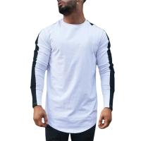 Camiseta De Algodón Patchwork Manga Larga Para Hombre Moda Otoño Casual Deportiva Clásica Con Bajo Arco Tees Tops - details 7