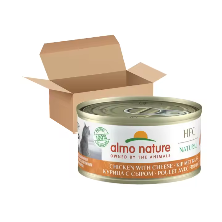 ALMO NATURE - HFC (Natural) Gatos - Pollo con Queso (24x70 gr) - Alimento Húmedo Complementario para Gatos (a partir de un año) - 1