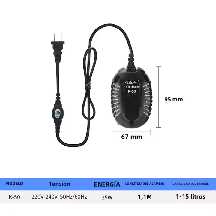 Calentador De Acuario Mini 220V Con Enchufe EU Submersible Ajustable Controlador De Temperatura Digital 25/50/75/100W Para Tanque De Peces - 1