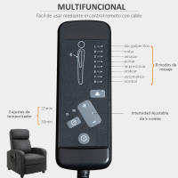 HOMCOM Sillón de Masaje Relax Reclinable con Mando a Distancia 2 Zonas de Masaje 8 Programas 5 Niveles de Intensidad y Temporizador Tapizado en PU 68x88x98 cm - details 3