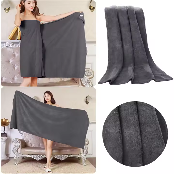 Toalla De Baño Grande Absorbente Para Salon De Belleza Y Hogar Color Gris Para Adultos Y Hombres Tamaño 80x180 Peso 430g - 1