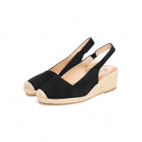 HLUNA - Sandalias de Cuña destalonadas - Sandalias de Esparto con pulsera al tobillo de goma elástica ajustable - Cuñas destalonadas en Negro Dorado y Azul Marino - fzf23-52 - details 2