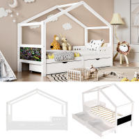 Cama Infantil con Doble Cajón, Cama Anticaída Base Estable de Listones, Madera de Pino Certificado Ambiental Cama Infantil 90x200 cm, Sin Colchón Blanco - details 7