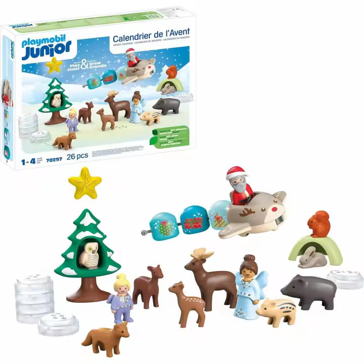 PLAYMOBIL Junior 70297 Calendario de Adviento: Navidad en la Nieve, Que Cuenta con 24 Puertas, Juguete sostenible Hecho de plásticos a Base de Plantas, Juguetes para niños y niñas a Partir de 1 año - 1