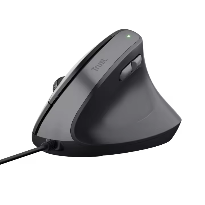 Ratón ergonómico Trust Bayo II, diseño vertical con ángulo de 57° que reduce la tensión, 6 botones, sensor ajustable (800-2400 ppp), compatible con Windows, macOS, Linux y Chrome OS, cable USB 1.5 m, 60% plástico reciclado. - 1