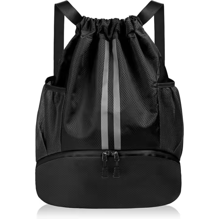 Mochila con cordón, mochila deportiva impermeable, con compartimento para zapatos y bolsillos de malla para botellas de agua, para deportes, escuela, playa, vacaciones, natación, viajes - 1