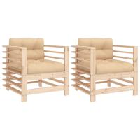 vidaXL Sillones de jardín con cojines 2 uds madera maciza de pino Pino natural, Pino blanco, Pino gris Conjunto Terraza Muebles Jardín Exterior Juego de Muebles de jardín Mueble Jardín Exterior Muebles de Salon Exterior - details 1