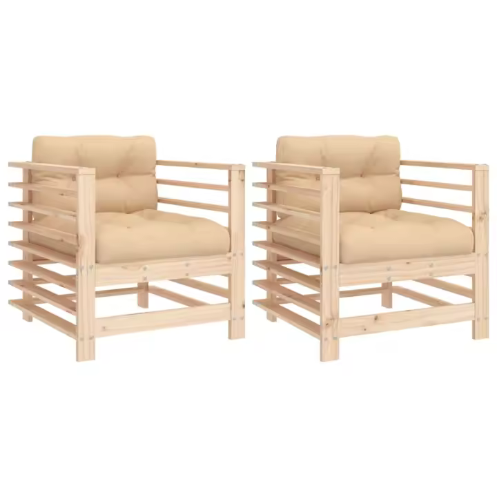 vidaXL Sillones de jardín con cojines 2 uds madera maciza de pino Pino natural, Pino blanco, Pino gris Conjunto Terraza Muebles Jardín Exterior Juego de Muebles de jardín Mueble Jardín Exterior Muebles de Salon Exterior - 1