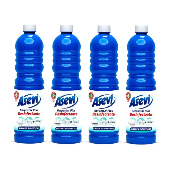 Asevi Fregasuelos Desinfectante Gerpostar Plus, Pack Ahorro 4x1L, Sin Lejía, Gran Poder de Limpieza, Máxima Eficacia Contra Las Bacterias, Limpiador para Todo Tipo de Suelos y Superficies - 1