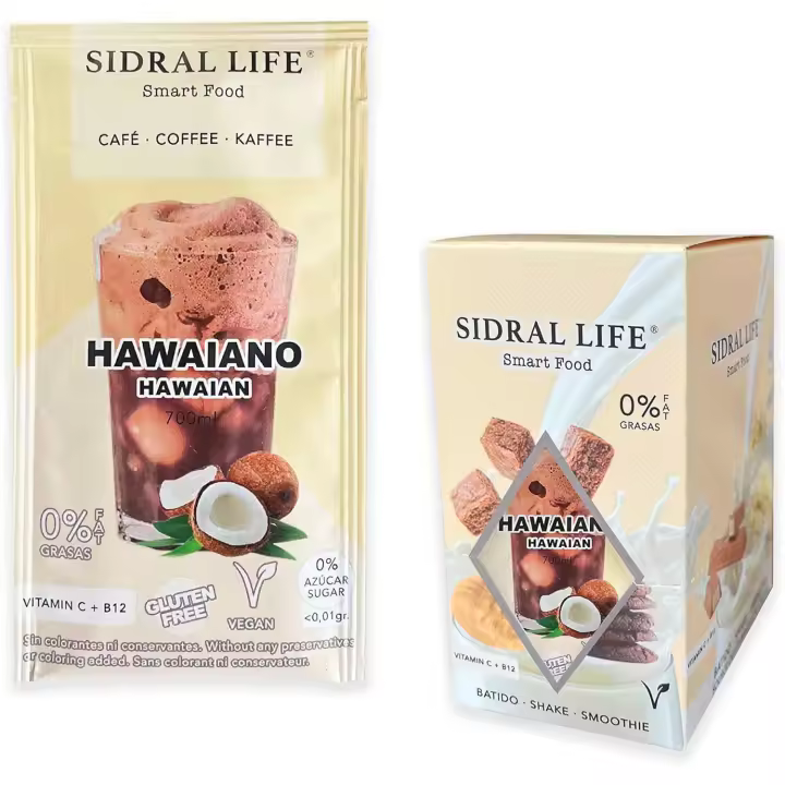 Bebida de CAFÉ HAWAIANO 15u. - Sidral Life - Café instantáneo 700 ml. - Sin azúcar - 0% Grasas - Vitamina C, B12 - 1