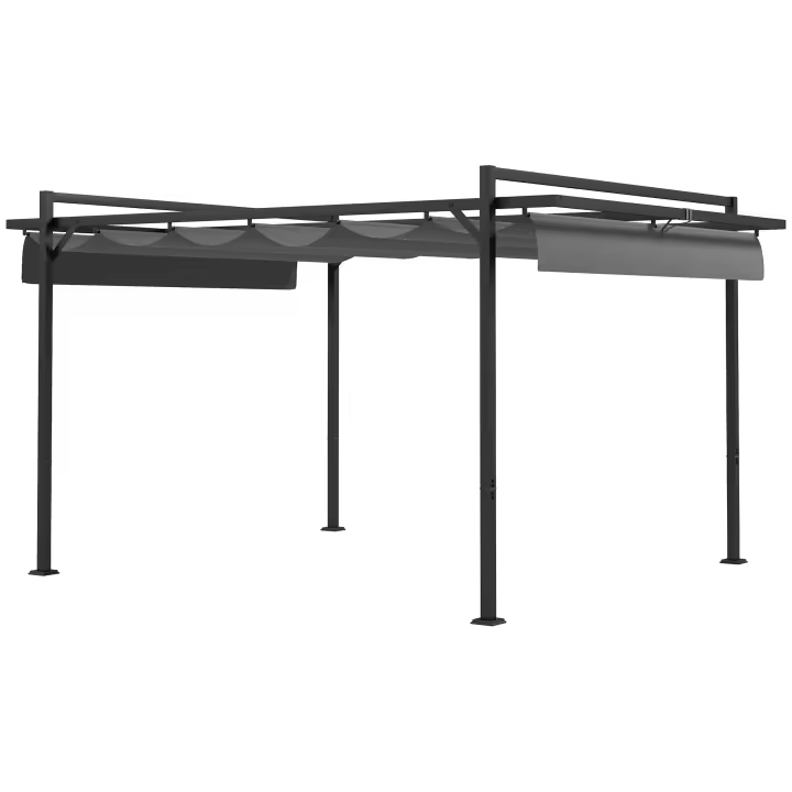Outsunny Pérgola 3x4 m Gazebo Cenador de Jardín con Techo Retráctil de Poliéster y 12 Orificios de Drenaje Pérgola para Patio Terraza Exterior Gris Oscuro - 1