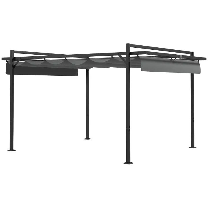 Outsunny Pérgola 3x4 m Gazebo Cenador de Jardín con Techo Retráctil de Poliéster y 12 Orificios de Drenaje Pérgola para Patio Terraza Exterior Gris Oscuro - 1