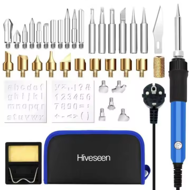 Soldador y herramientas para madera Juego de 37 piezas para grabado en madera, kit de pirograbado, , herramientas creativas para varios tipos de trabajos en madera como tallado, relieve, pirograbado y estuche d - 1