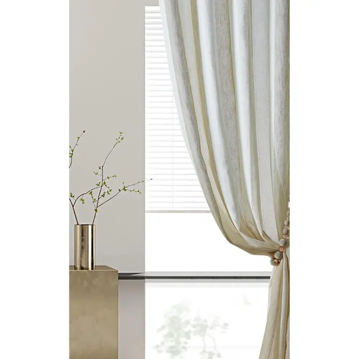 Cortina de tela semitranslúcido lino y poliéster decorado con líneas.140x260cm,decoracion para casa. - 1