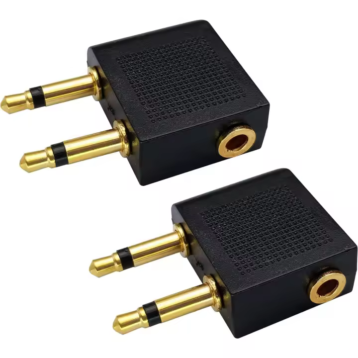 FGNS (2 Unidades) Dual 3.5mm (1/8 ") Macho a 3.5mm Hembra Adaptador de Conector de Audio AUX Hembra para Usar Auriculares en avión Vuelo de avión - 1