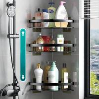 Estante De Baño Triangular Monolítico Soporte De Almacenamiento Para El Hogar En Negro Soporte Tripode Colgante En La Pared - details 0