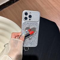 Funda De Teléfono Brillante Con Corazón Y Cordón Para iPhone 17 pro Max 16 Con Soporte Espejo Y Correa Protectora De Material TPU Diseño De Amor - details 4