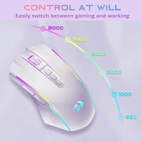 Ratón para juegos inalámbrico Redragon M910-WS, RGB, recargable, con 9 botones programables de edición macro, 8000 DPI, ergonómico inalámbrico, 70 horas para PC/Mac Gamer, FPS RPG MOBA RTS, color blanco - details 2
