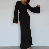 Vestido De Mujer Elegante Con Cuello Cuadrado Y Manga Larga Slim Ankle Strap Vestido De Polyester De Alta Estirabilidad Estilo Casual - details 2